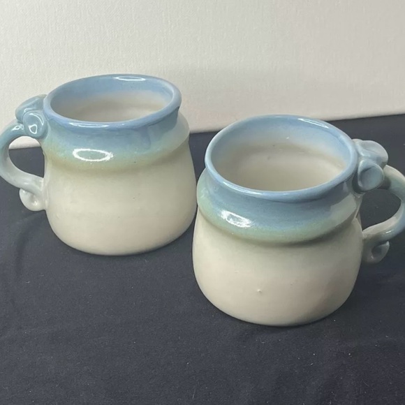 Vintage 1989 Flat Earth Pottery Mugs (Set Of 2)  Blue & Gray Gradient Signed - Picture 1 of 4